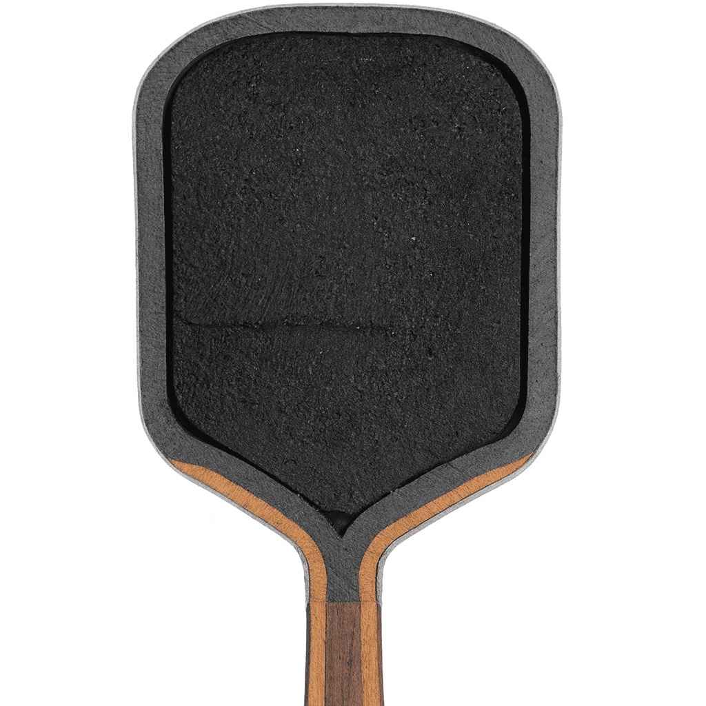 Cross-section of a pickleball paddle featuring the latest Purefoam core technology, similar to Boomcore, designed for enhanced power, control, and best performance