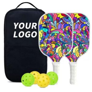 Complete pickleball paddle set including two blue paddles, outdoor pickleballs, carrying bag, and packaging box, ideal for beginners and family play